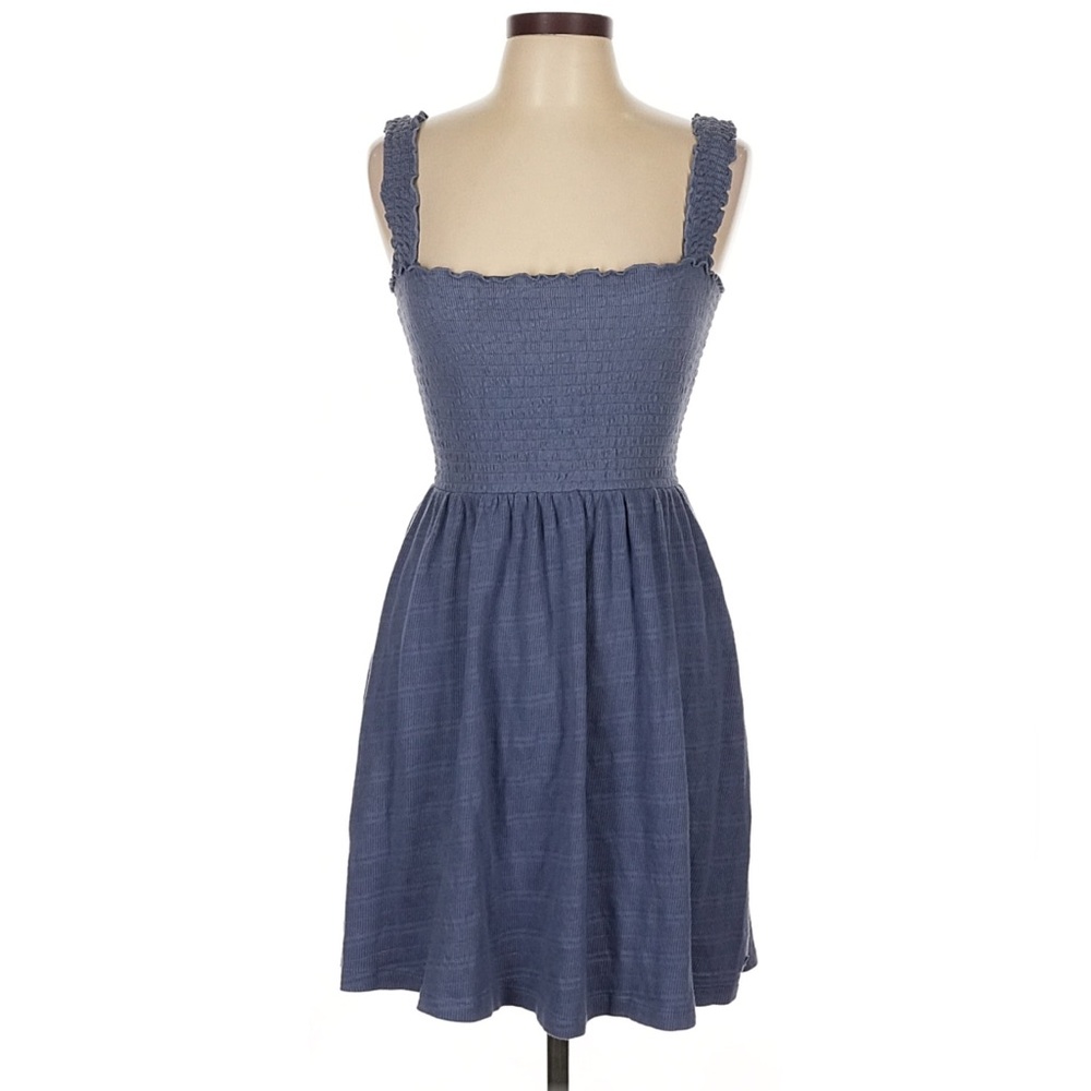Roxy Blue Smocked Mini Dress XS Textured Woven Sundress Beachy Boho Surf Style